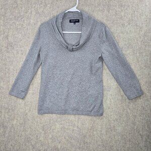 Jones New York Womens Gray Cowl Neck Sweater Medium Cotton Blend 3/4 Sleeve